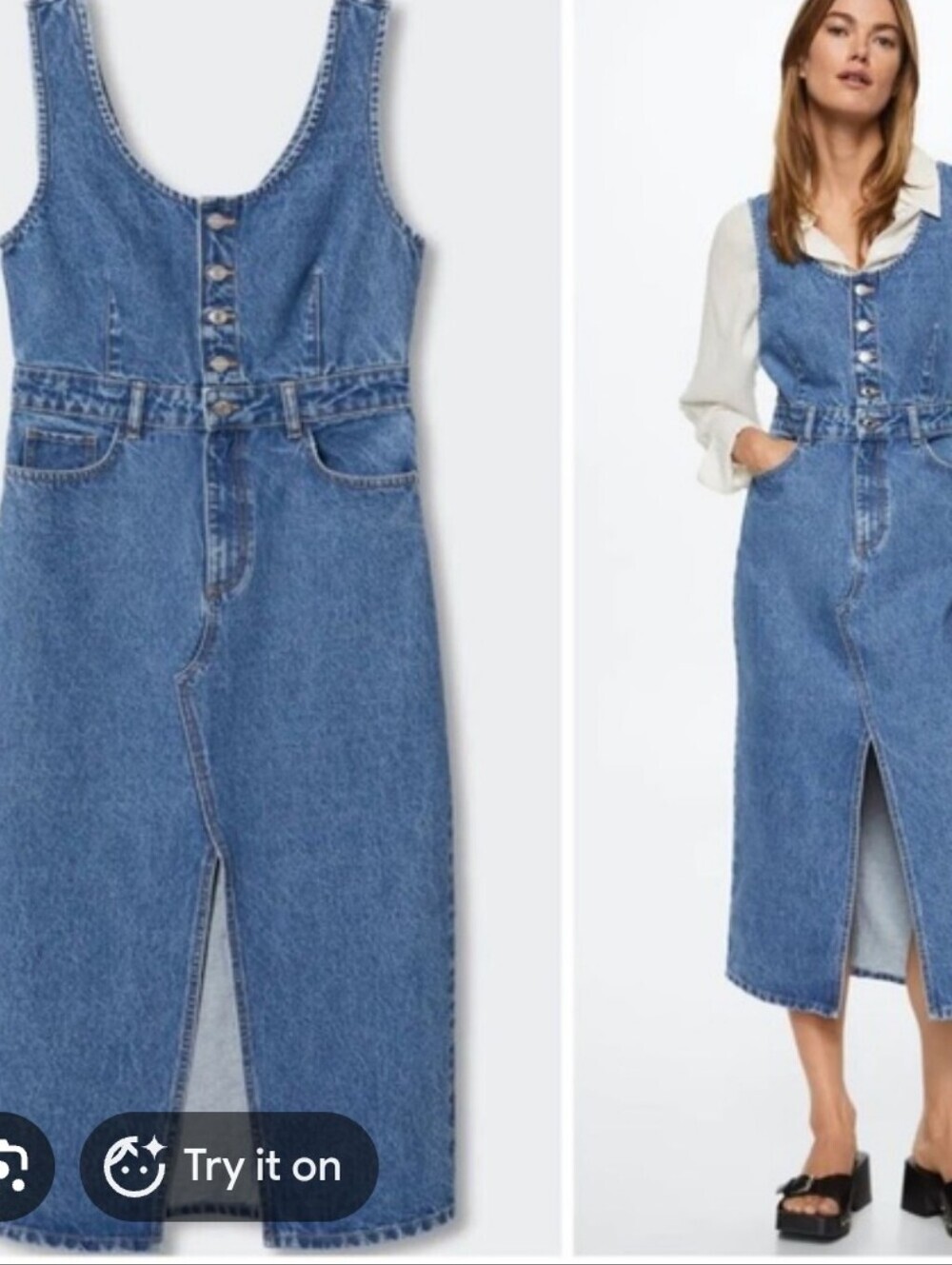 Girl-ish Mid Blue Denim Button-Front Midi Skirt